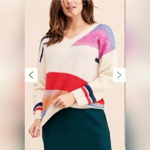 Anthropologie Sisters Geometric Colorblock Sweater Womens Large Wool Blend